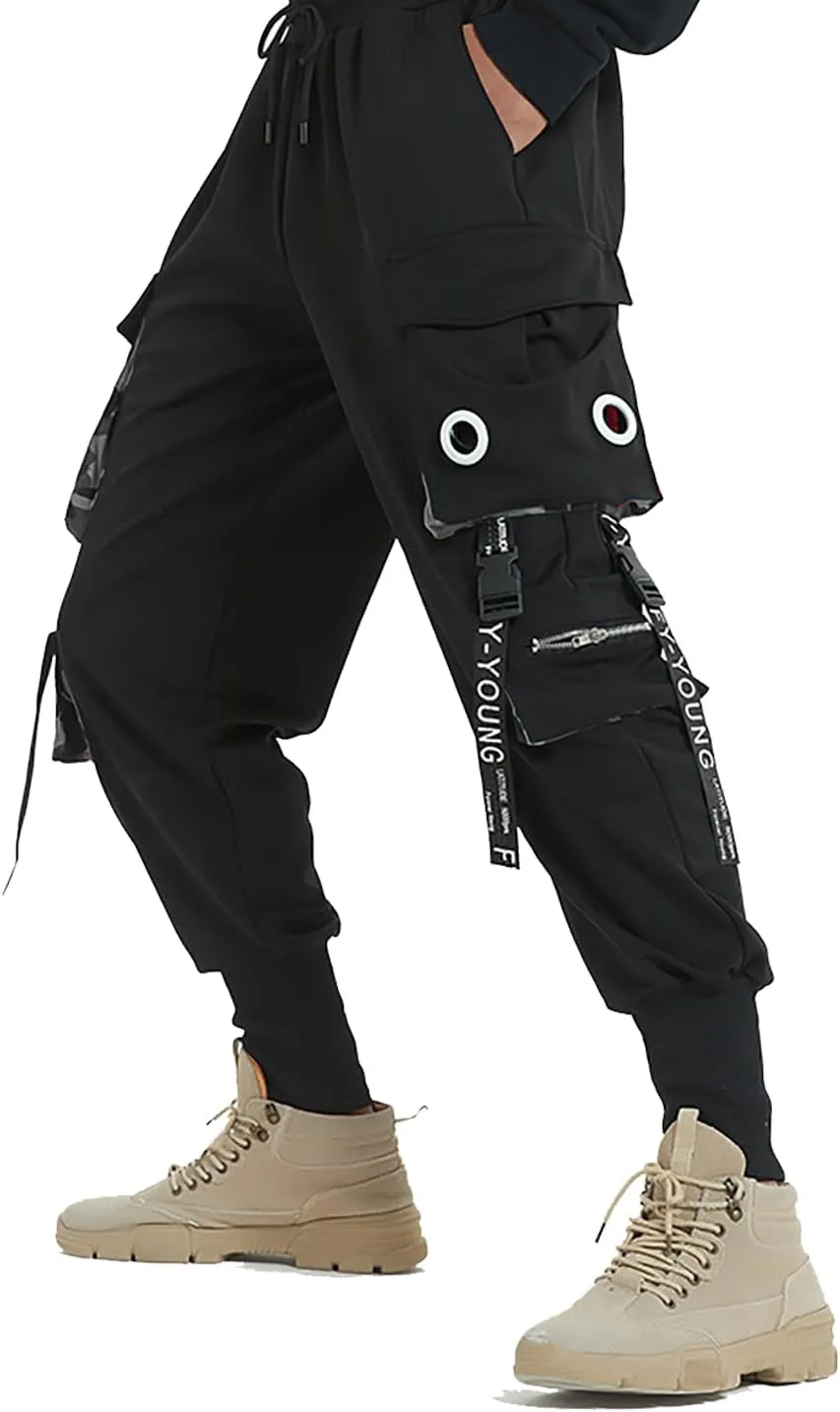 Hello MrLin Men's Jogger Pants Punk Cargo Baggy Techwear Hip Hop Harem Pants Streetwear Tactical Track Pants