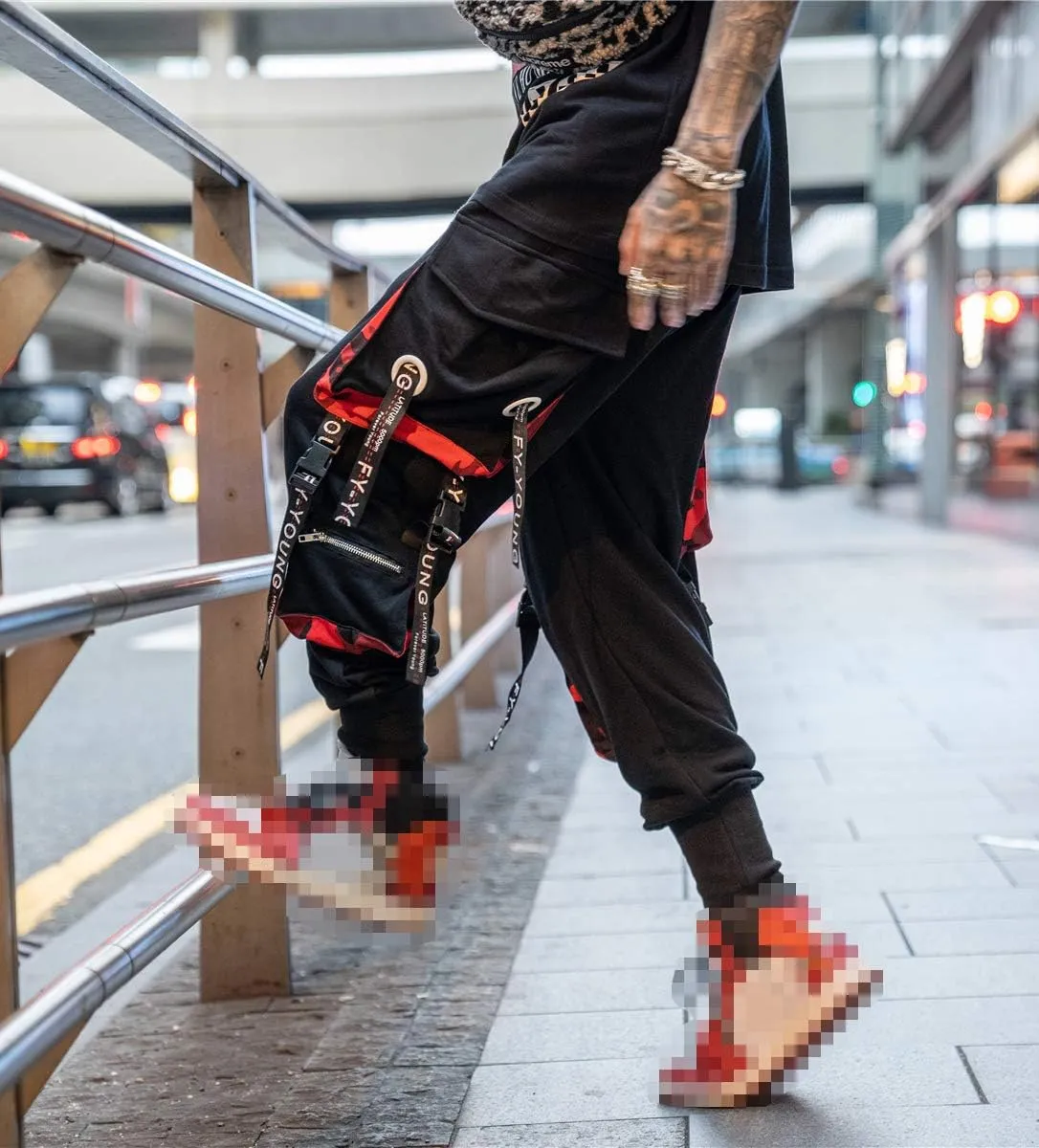 Hello MrLin Men's Jogger Pants Punk Cargo Baggy Techwear Hip Hop Harem Pants Streetwear Tactical Track Pants