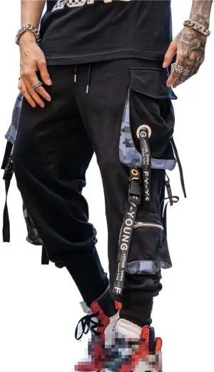 Hello MrLin Men's Jogger Pants Punk Cargo Baggy Techwear Hip Hop Harem Pants Streetwear Tactical Track Pants