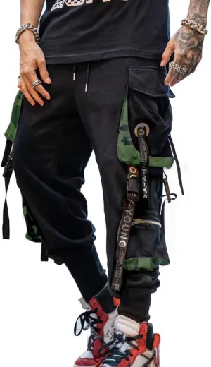 Hello MrLin Men's Jogger Pants Punk Cargo Baggy Techwear Hip Hop Harem Pants Streetwear Tactical Track Pants