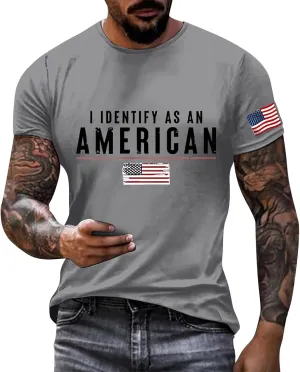 I Identify As an American T-Shirt Men American Flag Patriotic Tee Shirts 4th of July Summer Gym Tops Muscle Tee
