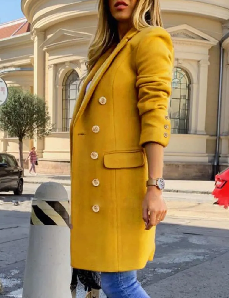 IDEALSANXUN Womens Fall Winter Wool Coats Double Breasted Midi Peacoat Trench Coats