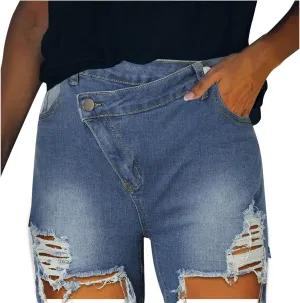 Jean Shorts for Women High Waisted Stretchy Distressed Denim Shorts Ripped Frayed Raw Hem Summer Casual Short Pants