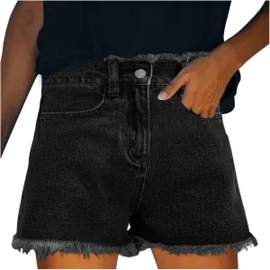 Jean Shorts for Women High Waisted Stretchy Distressed Denim Shorts Ripped Frayed Raw Hem Summer Casual Short Pants