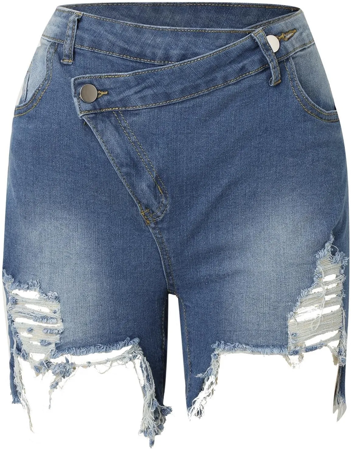 Jean Shorts for Women High Waisted Stretchy Distressed Denim Shorts Ripped Frayed Raw Hem Summer Casual Short Pants