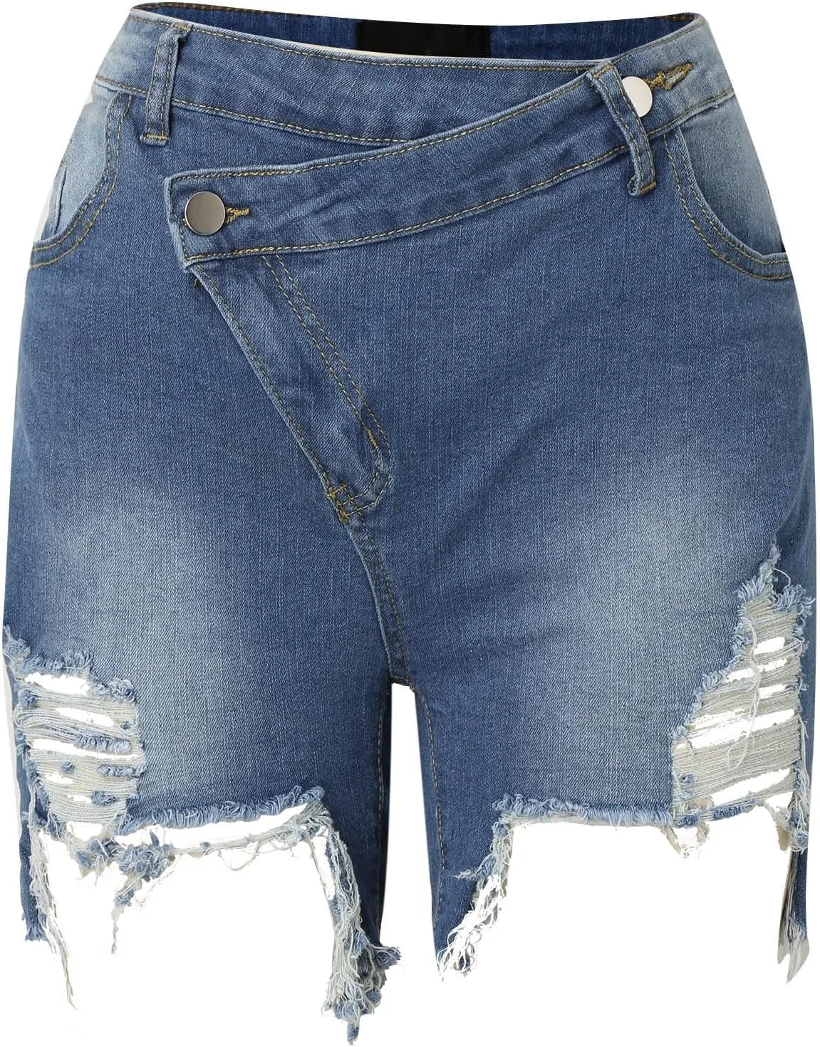 Jean Shorts for Women High Waisted Stretchy Distressed Denim Shorts Ripped Frayed Raw Hem Summer Casual Short Pants