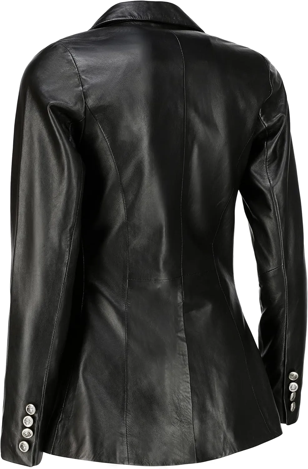 Jild Double Breasted Fancy Buttons Lambskin Leather Blazer Women - Kim Kardashian Long Sleeve Coat Style Leather Jacket Women