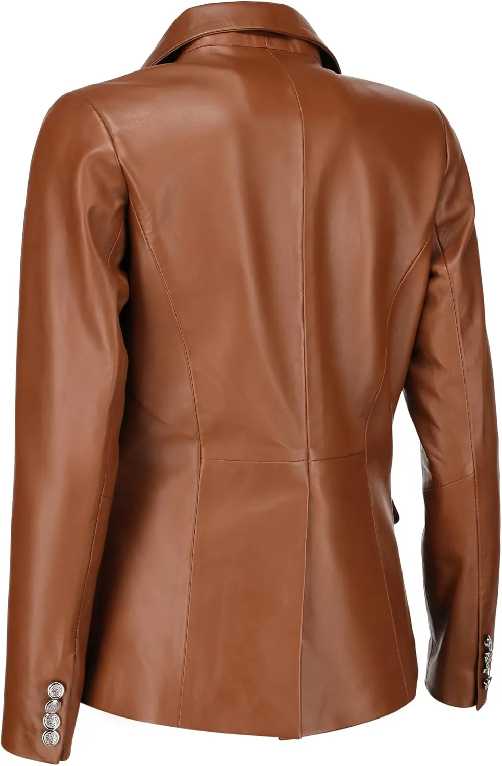 Jild Double Breasted Fancy Buttons Lambskin Leather Blazer Women - Kim Kardashian Long Sleeve Coat Style Leather Jacket Women