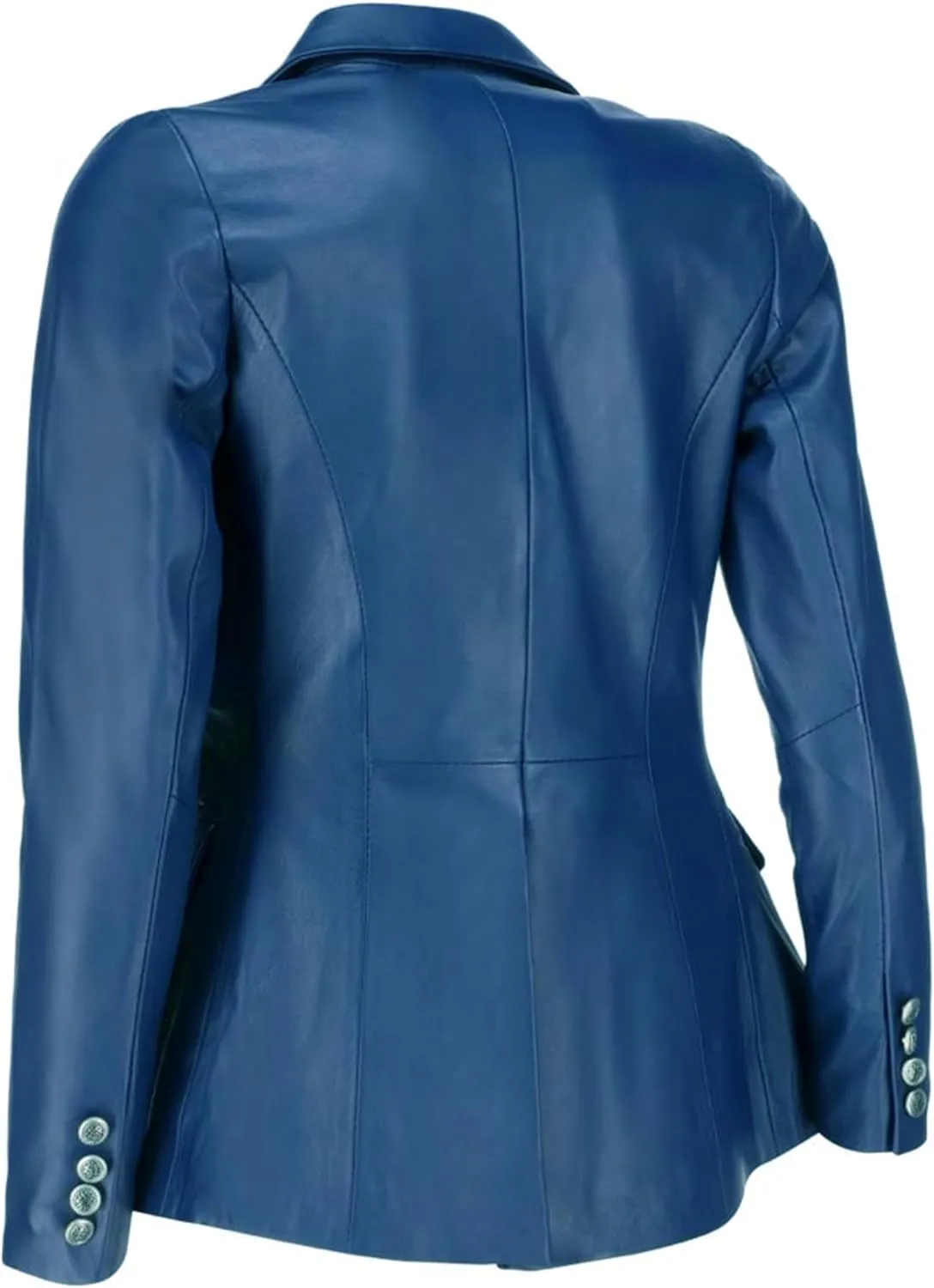 Jild Double Breasted Fancy Buttons Lambskin Leather Blazer Women - Kim Kardashian Long Sleeve Coat Style Leather Jacket Women
