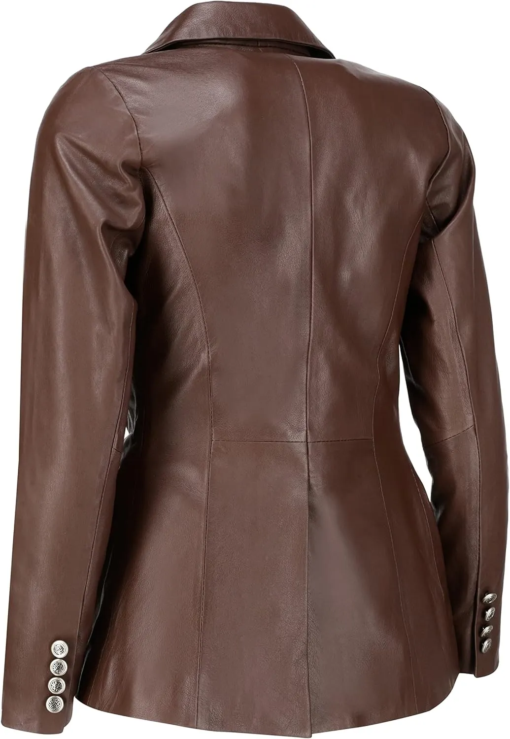 Jild Double Breasted Fancy Buttons Lambskin Leather Blazer Women - Kim Kardashian Long Sleeve Coat Style Leather Jacket Women