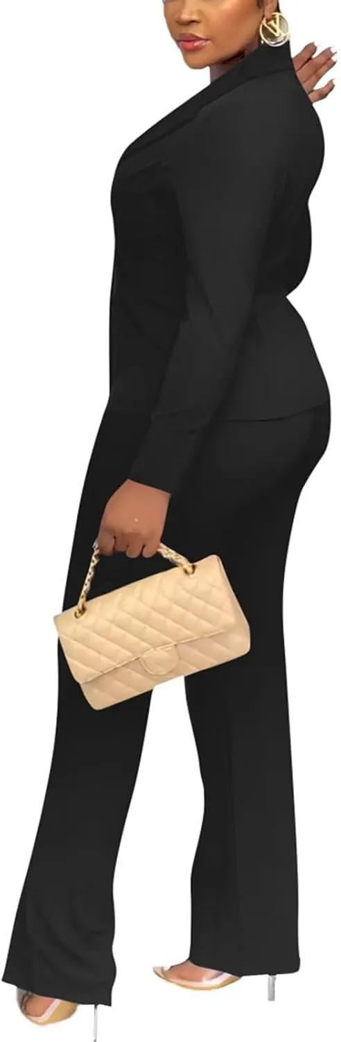 Kafiloe Women Double Breasted Blazer Pants Suit 2 Piece Outfits Casual Long Sleeve Blazer Set for Work Business