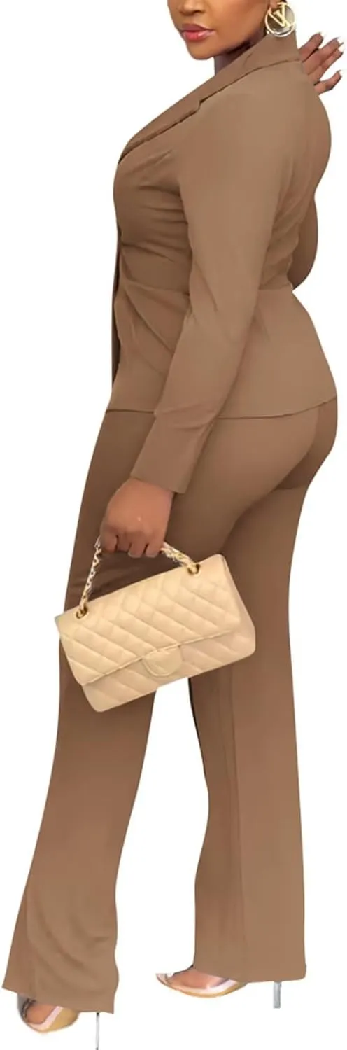 Kafiloe Women Double Breasted Blazer Pants Suit 2 Piece Outfits Casual Long Sleeve Blazer Set for Work Business