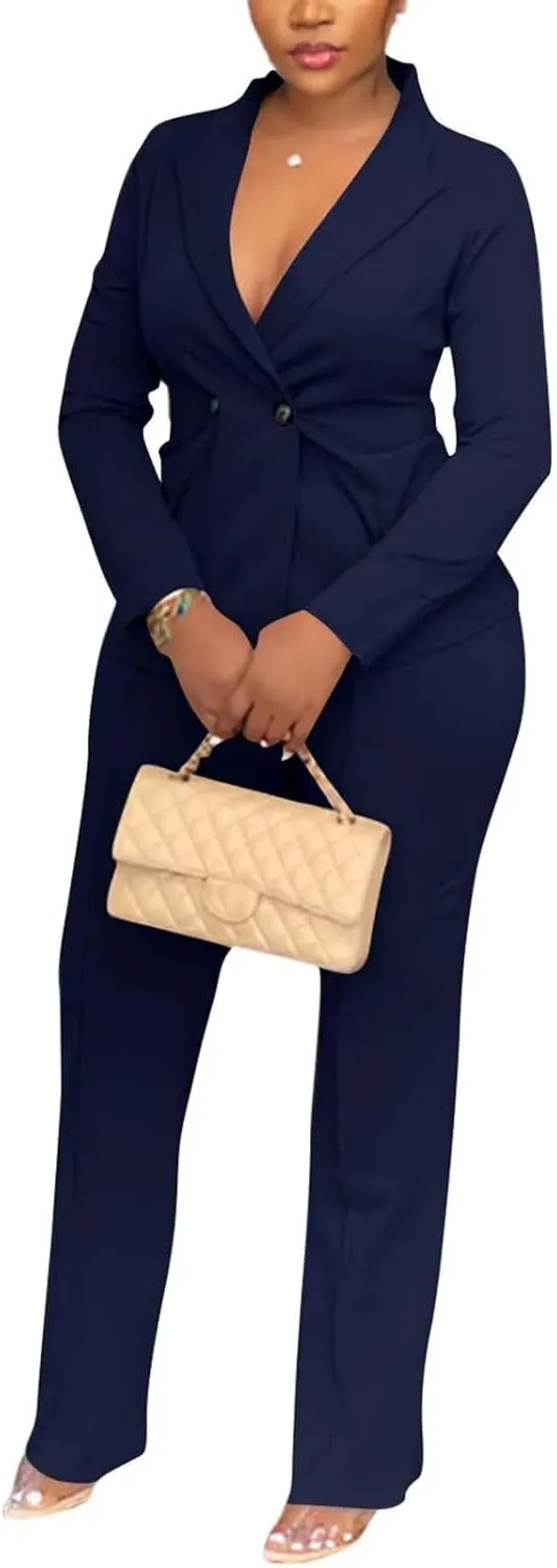 Kafiloe Women Double Breasted Blazer Pants Suit 2 Piece Outfits Casual Long Sleeve Blazer Set for Work Business