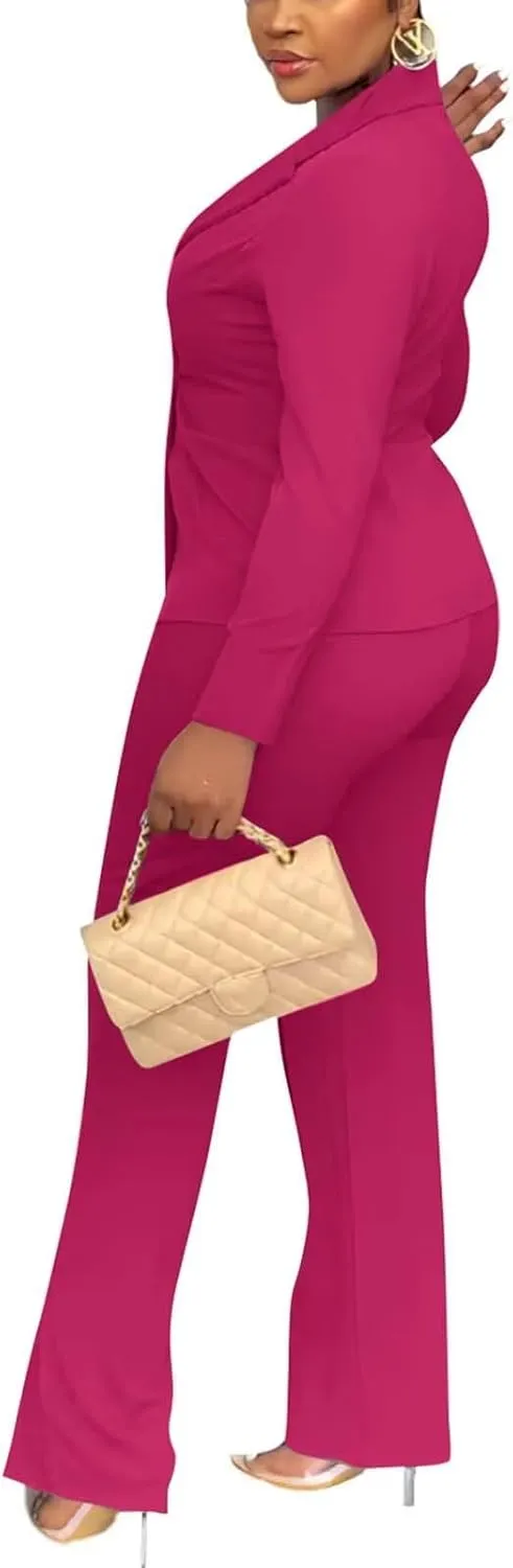 Kafiloe Women Double Breasted Blazer Pants Suit 2 Piece Outfits Casual Long Sleeve Blazer Set for Work Business