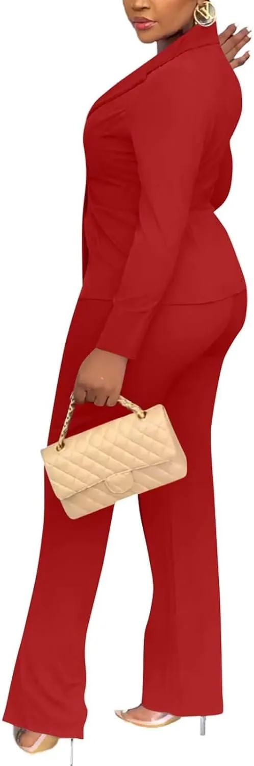 Kafiloe Women Double Breasted Blazer Pants Suit 2 Piece Outfits Casual Long Sleeve Blazer Set for Work Business