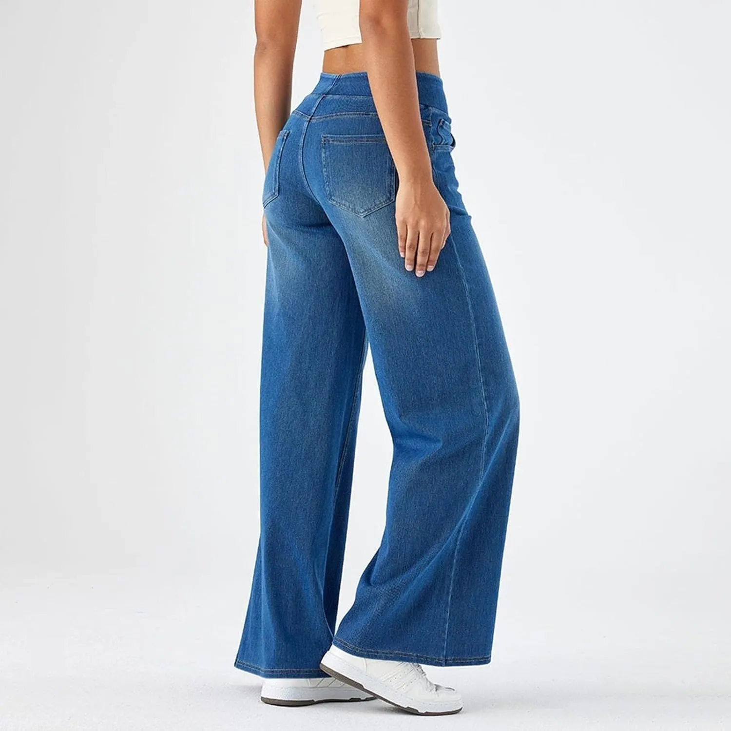 Large Size Denim High-Waisted Thin Multi-Pocket Straight Loose Dressy Casual Pants