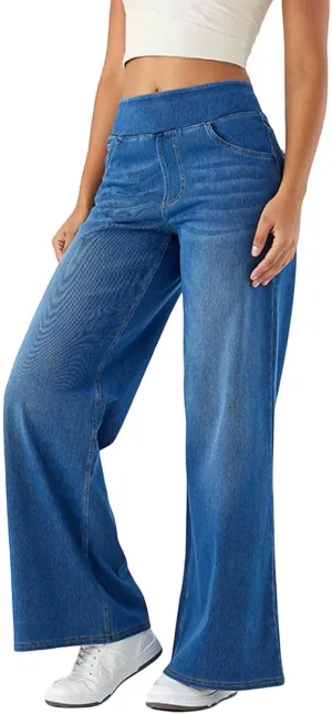 Large Size Denim High-Waisted Thin Multi-Pocket Straight Loose Dressy Casual Pants