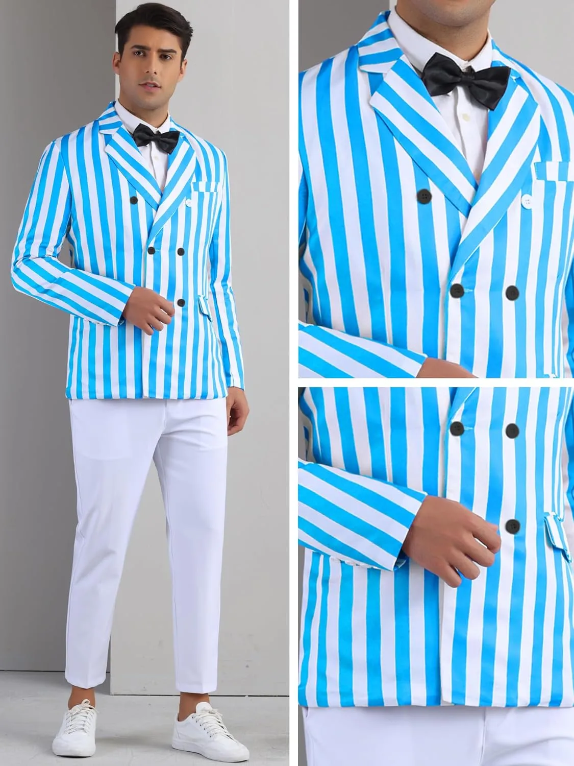 Lars Amadeus Striped Blazers for Men's Peak Lapel Sports Coat Double Breasted Business Stripes Suit Jacket