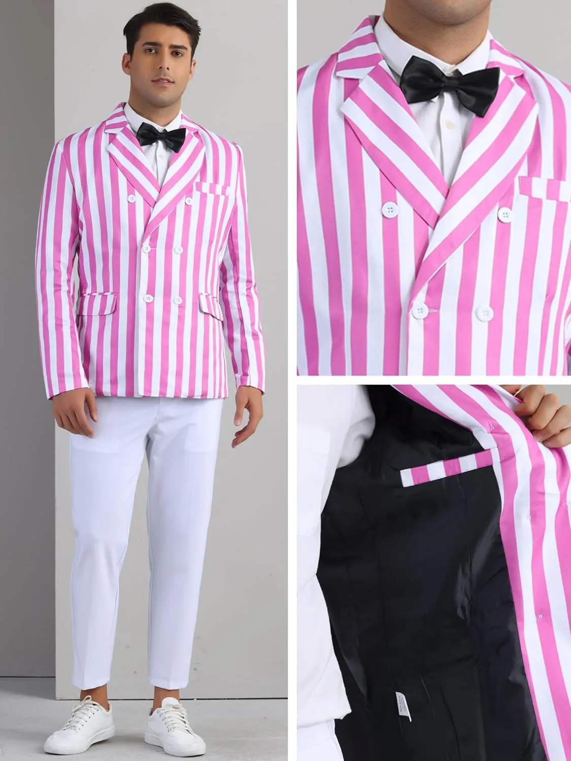 Lars Amadeus Striped Blazers for Men's Peak Lapel Sports Coat Double Breasted Business Stripes Suit Jacket