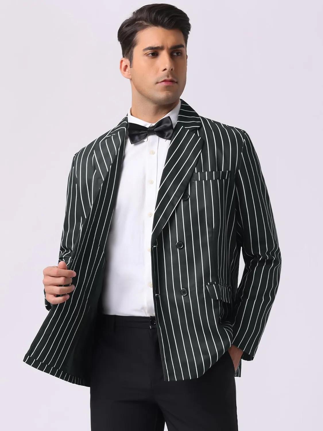 Lars Amadeus Striped Blazers for Men's Peak Lapel Sports Coat Double Breasted Business Stripes Suit Jacket