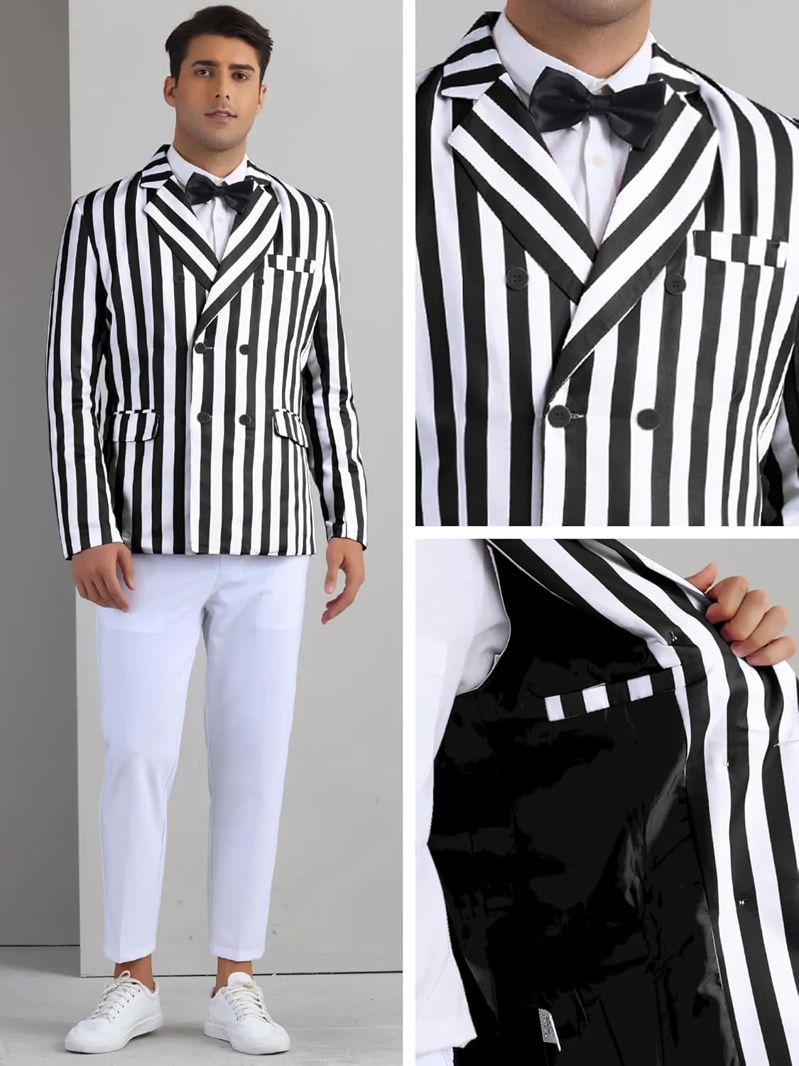 Lars Amadeus Striped Blazers for Men's Peak Lapel Sports Coat Double Breasted Business Stripes Suit Jacket