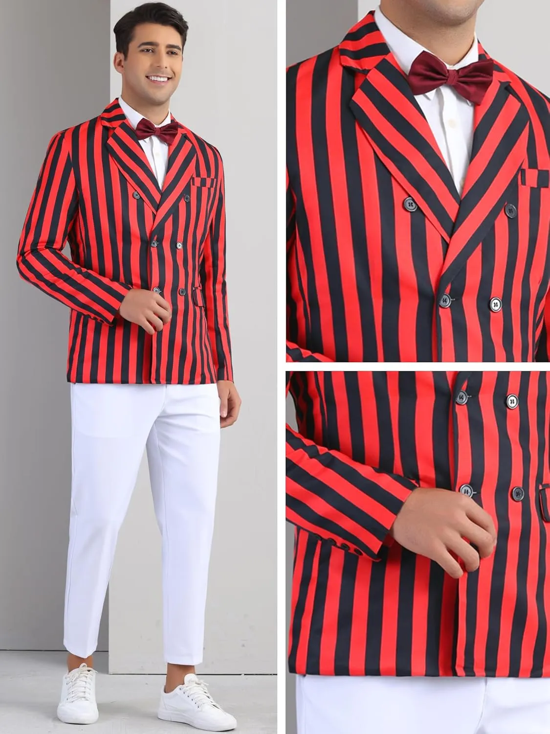 Lars Amadeus Striped Blazers for Men's Peak Lapel Sports Coat Double Breasted Business Stripes Suit Jacket