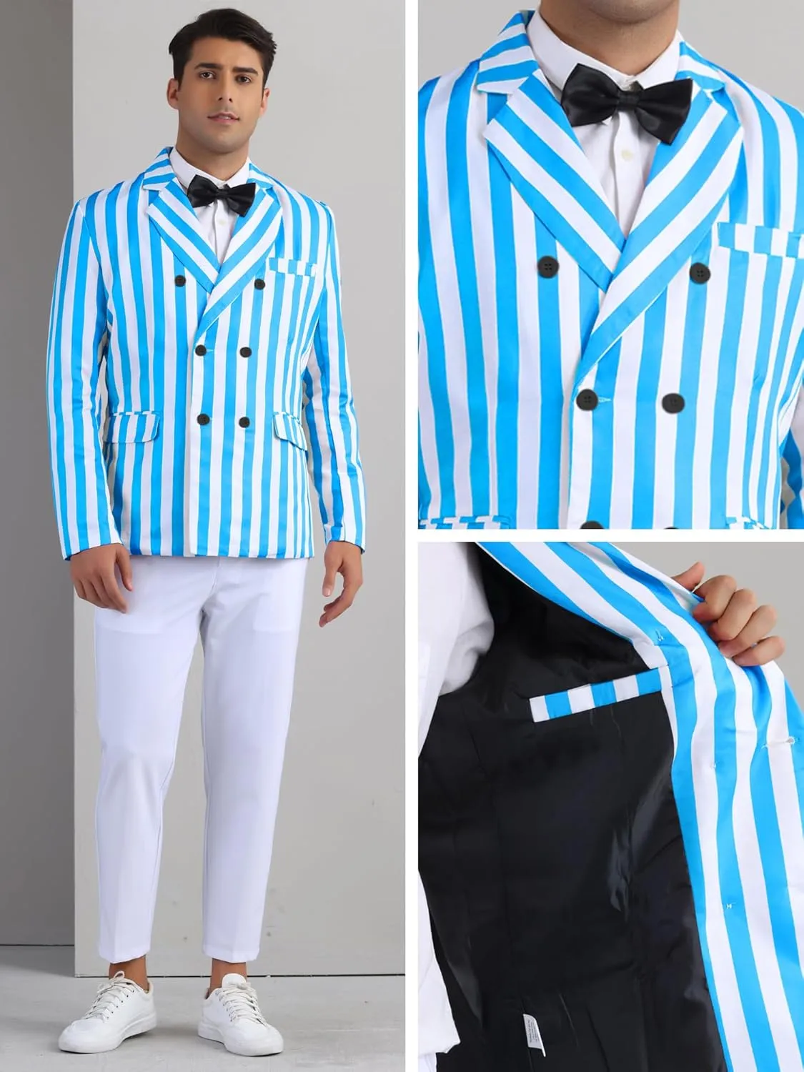 Lars Amadeus Striped Blazers for Men's Peak Lapel Sports Coat Double Breasted Business Stripes Suit Jacket