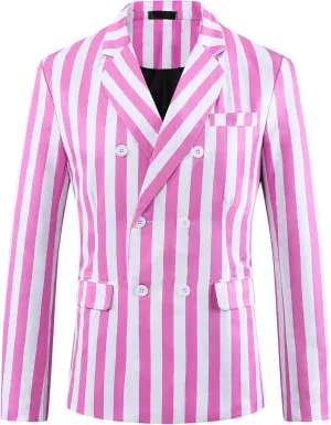 Lars Amadeus Striped Blazers for Men's Peak Lapel Sports Coat Double Breasted Business Stripes Suit Jacket