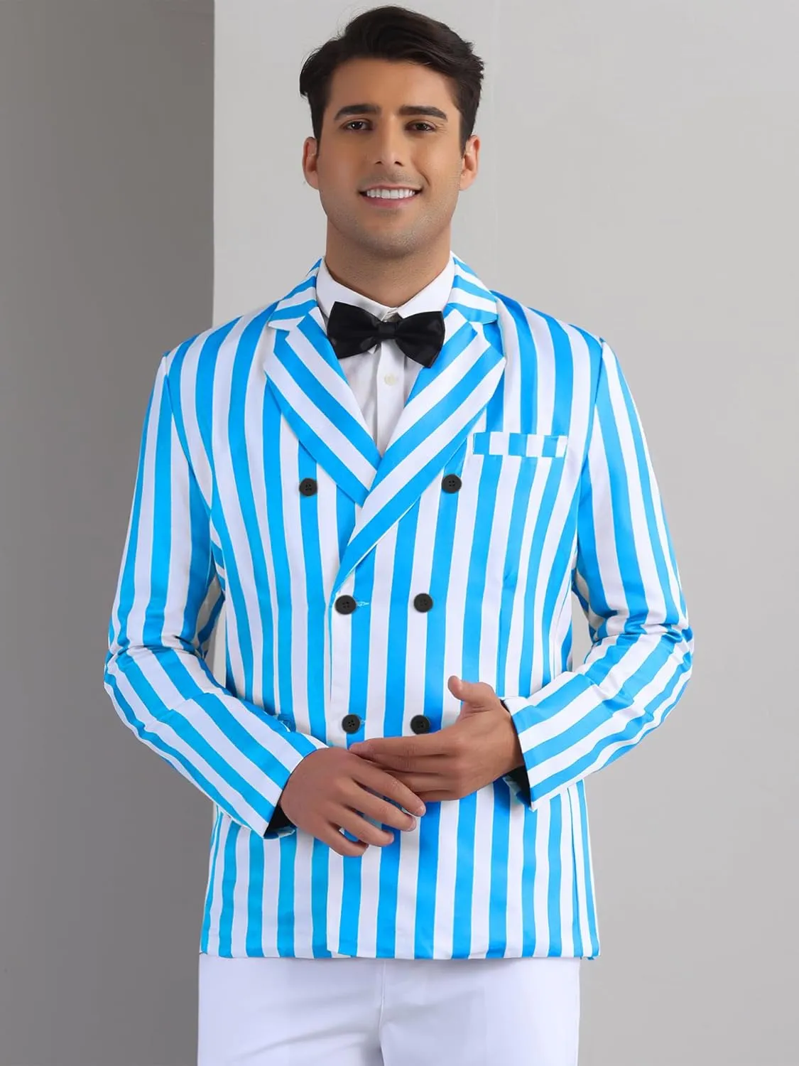 Lars Amadeus Striped Blazers for Men's Peak Lapel Sports Coat Double Breasted Business Stripes Suit Jacket