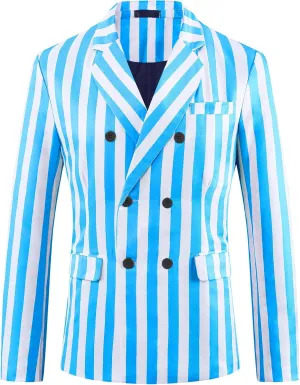 Lars Amadeus Striped Blazers for Men's Peak Lapel Sports Coat Double Breasted Business Stripes Suit Jacket