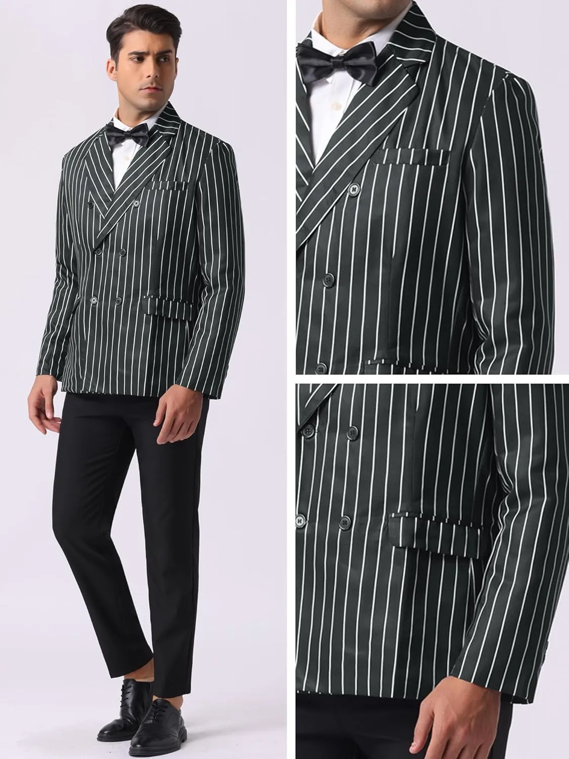 Lars Amadeus Striped Blazers for Men's Peak Lapel Sports Coat Double Breasted Business Stripes Suit Jacket