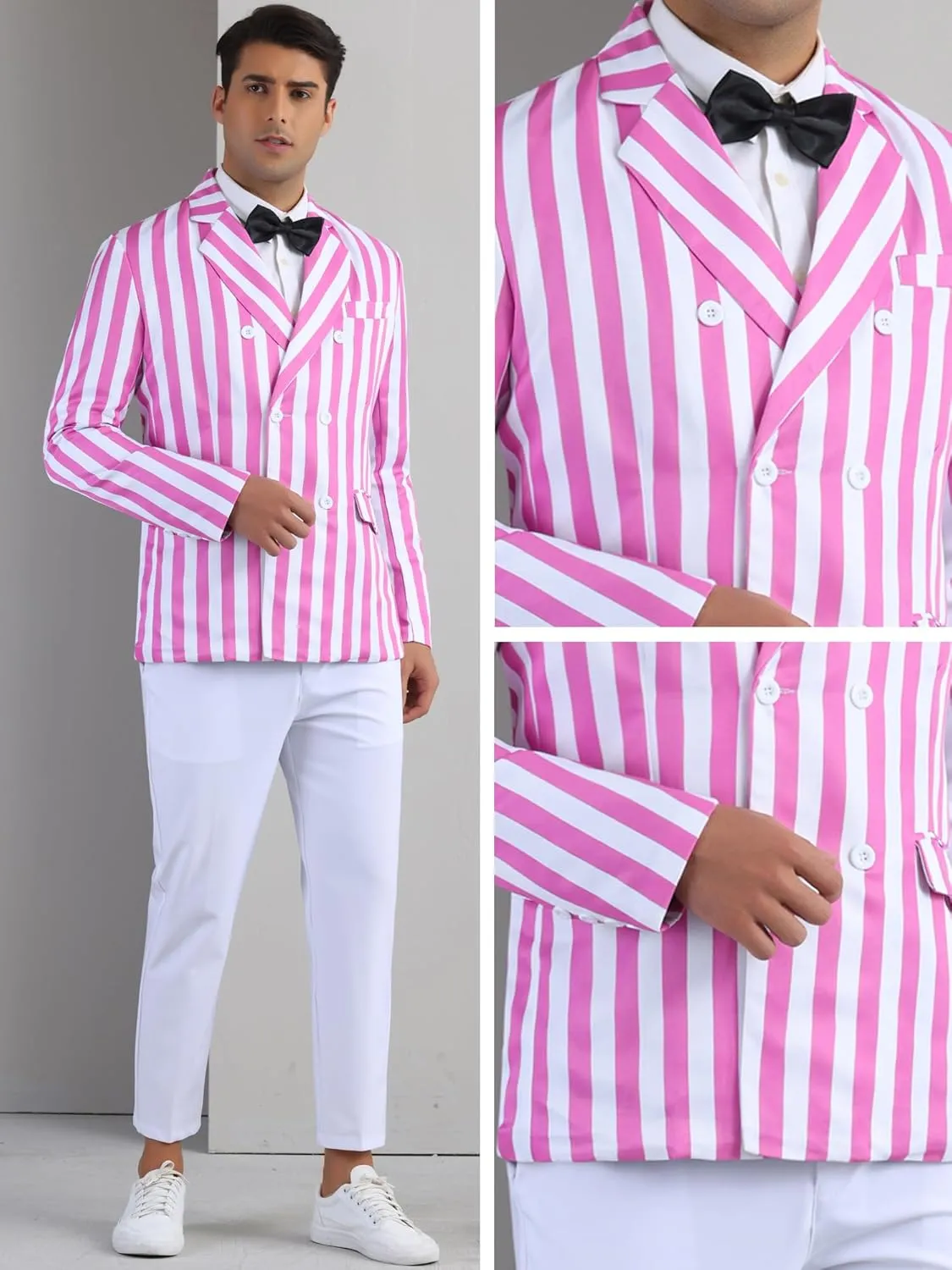 Lars Amadeus Striped Blazers for Men's Peak Lapel Sports Coat Double Breasted Business Stripes Suit Jacket