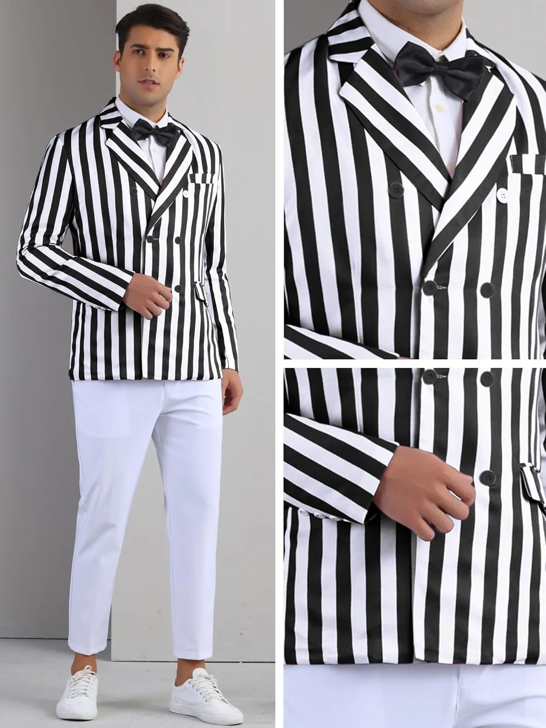 Lars Amadeus Striped Blazers for Men's Peak Lapel Sports Coat Double Breasted Business Stripes Suit Jacket