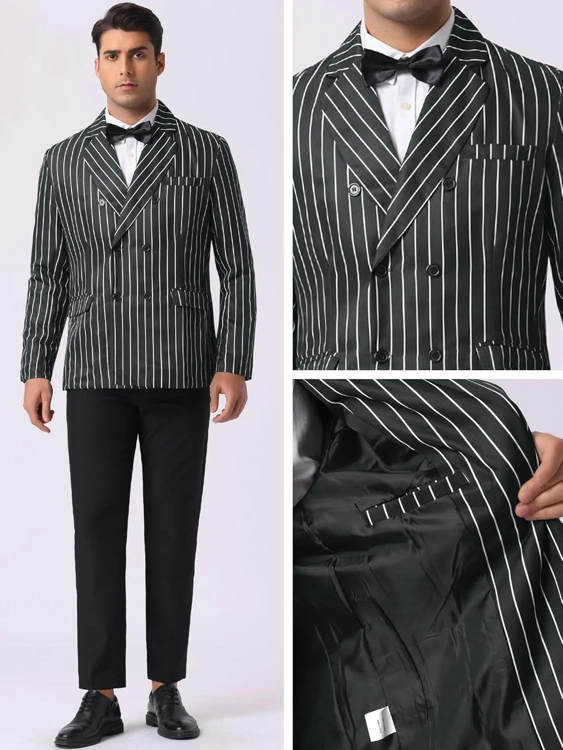 Lars Amadeus Striped Blazers for Men's Peak Lapel Sports Coat Double Breasted Business Stripes Suit Jacket