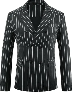 Lars Amadeus Striped Blazers for Men's Peak Lapel Sports Coat Double Breasted Business Stripes Suit Jacket