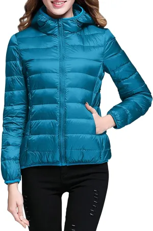 Lightweight Jacket for Women Short Button Down Hooded Jackets Trendy Slim Fit Bubble Coat Winter Warm Puffer Outwear