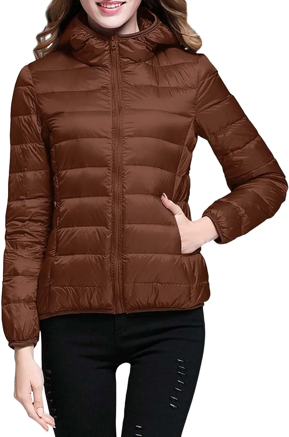 Lightweight Jacket for Women Short Button Down Hooded Jackets Trendy Slim Fit Bubble Coat Winter Warm Puffer Outwear