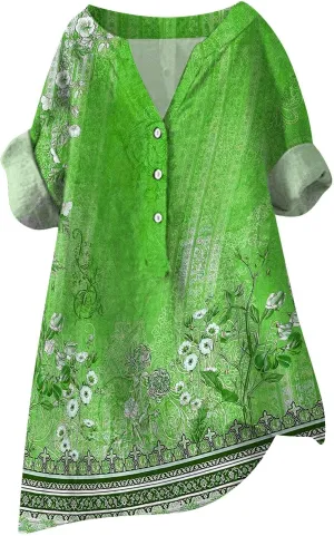 Linen Shirts for Women Short Sleeve Loose Button Shirt Top Stand Solid Color Medium Sleeve Long Sleeve Cotton Gauze