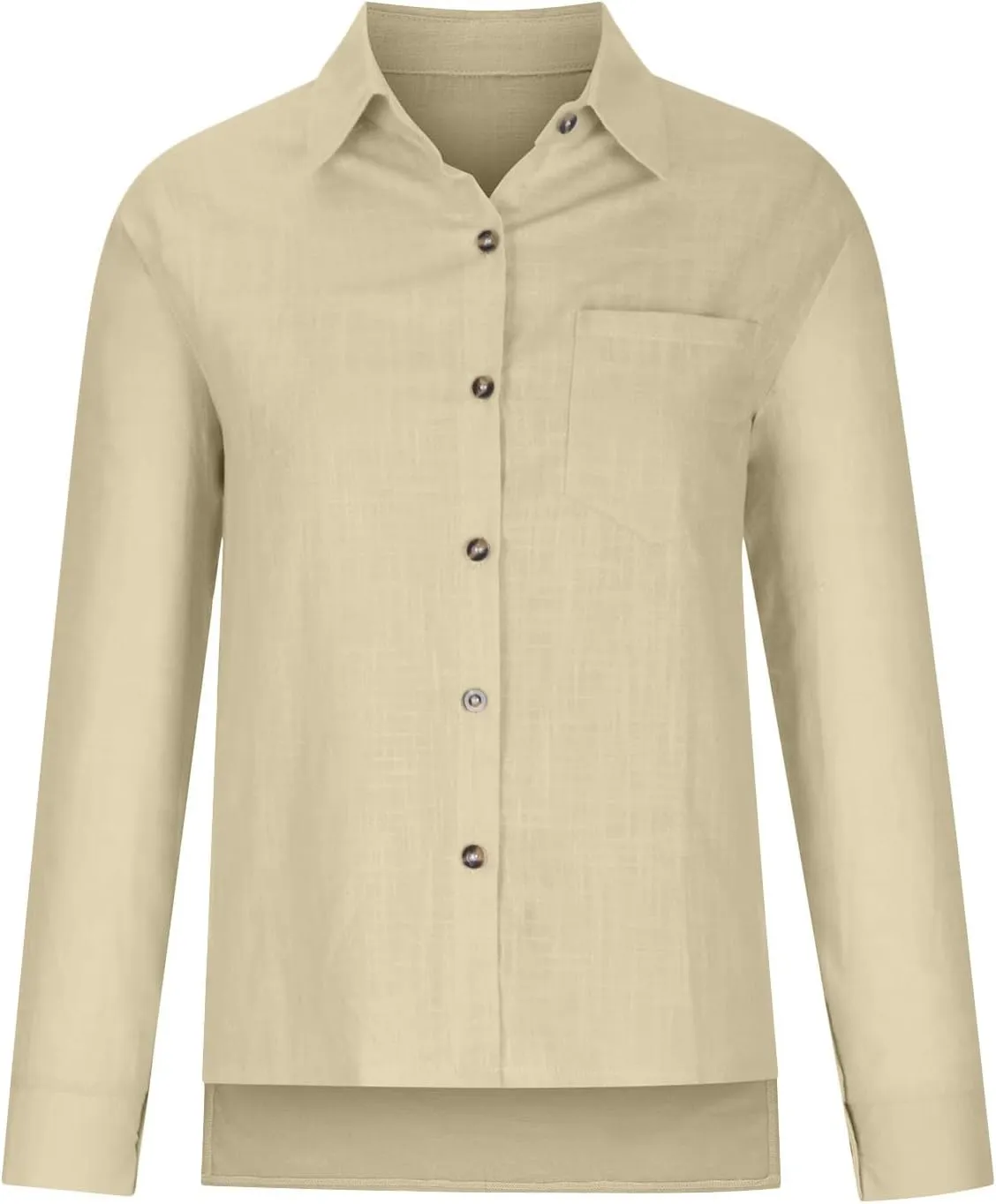 Linen Shirts for Women Summer Long Sleeve Lapel Button Down Shirt Lightweight Gauze Tops Loose Casual Blouses Clothes