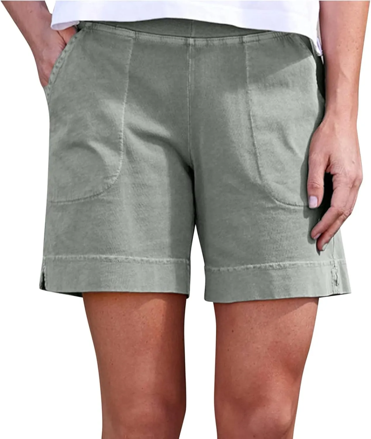 Linen Shorts for Women Casual High Waisted Comfy Shorts Summer Baggy Trendy Short Pants Pockets Beach Vacation Outfit