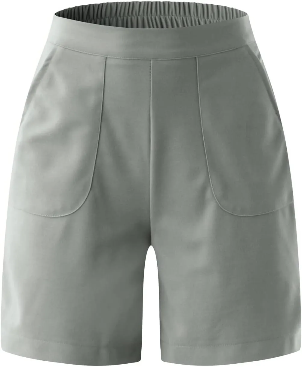 Linen Shorts for Women Casual High Waisted Comfy Shorts Summer Baggy Trendy Short Pants Pockets Beach Vacation Outfit