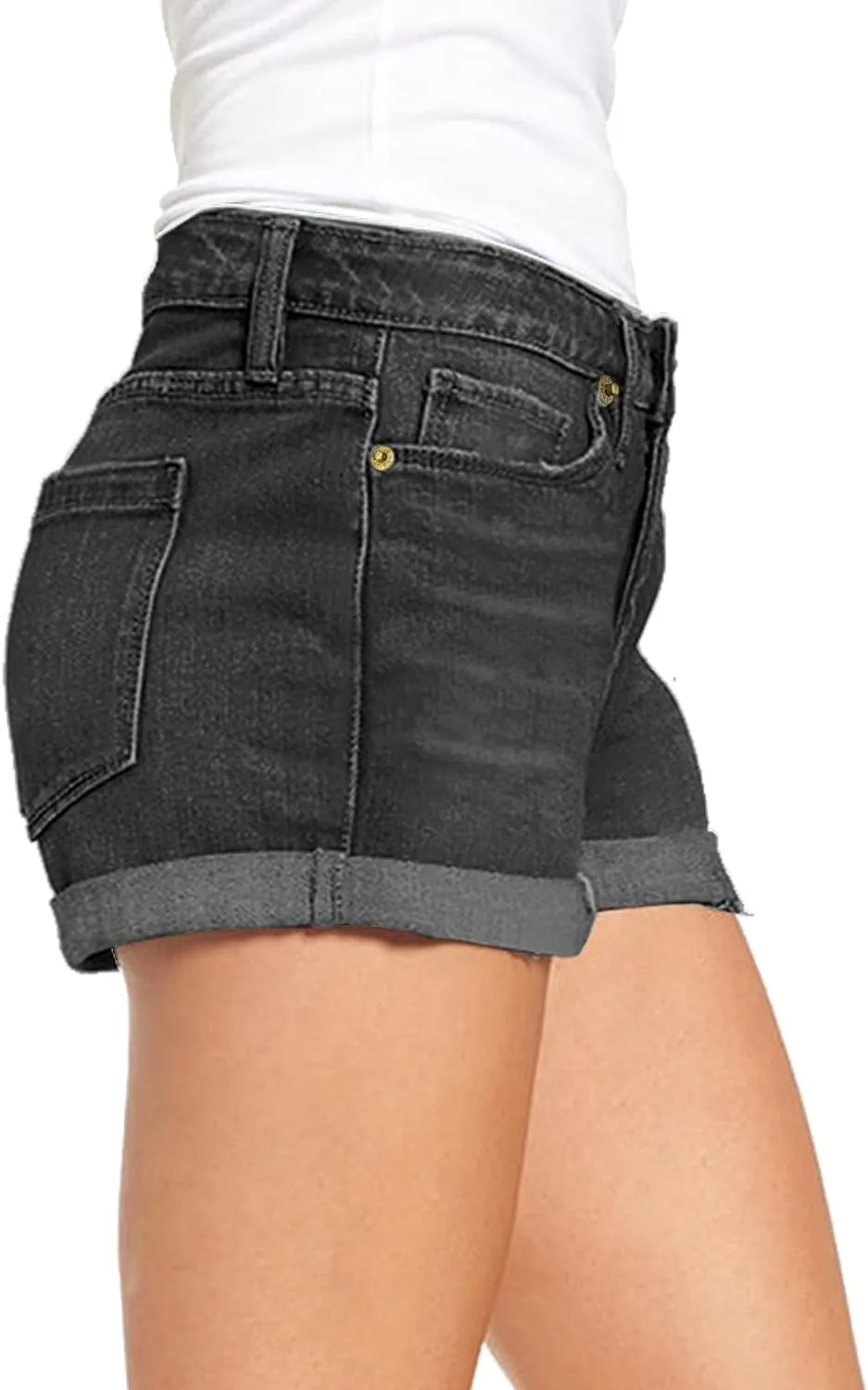 LookbookStore Women's High Waisted Rolled Hem Distressed Jeans Ripped Denim Shorts