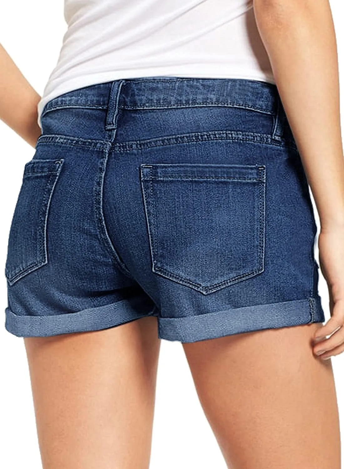 LookbookStore Women's High Waisted Rolled Hem Distressed Jeans Ripped Denim Shorts