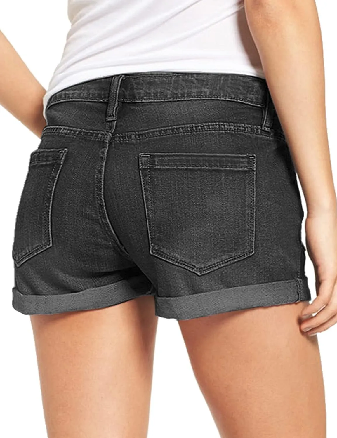 LookbookStore Women's High Waisted Rolled Hem Distressed Jeans Ripped Denim Shorts