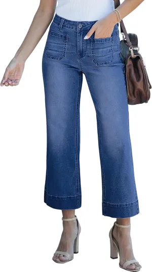 luvamia Wide Leg Jeans for Women Trendy High Waisted Flare Jeans Cropped Denim Pants Stretchy Baggy with Patch Pockets luvamia Wide Leg Jeans for Women Trendy High Waisted Flare Jeans Cropped Denim Pants Stretchy Baggy with Patch Pockets