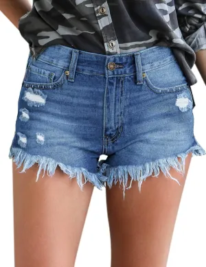 luvamia Women Casual High Waisted Denim Shorts Frayed Raw Hem Ripped Jeans Shorts