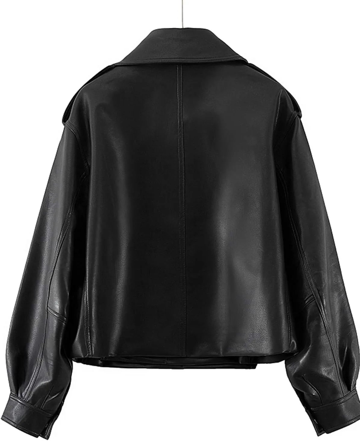 LY VAREY LIN Women Black Faux Leather Jackets Casual Short Oversized Coat Asymmetrical Motor Biker Jacket
