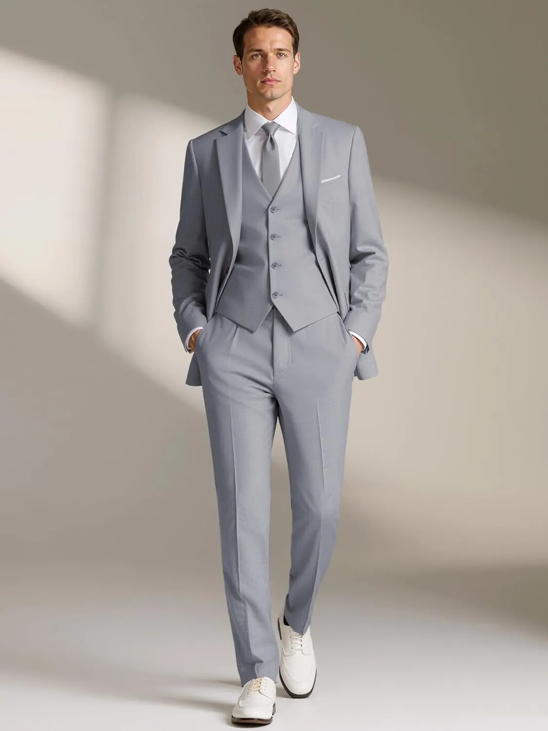 MAGE MALE Mens 3 Piece Slim Fit Suits Tuxedo Suit Set Prom Wedding Suits Two Button Blazer Jacket Vest Pants with Tie