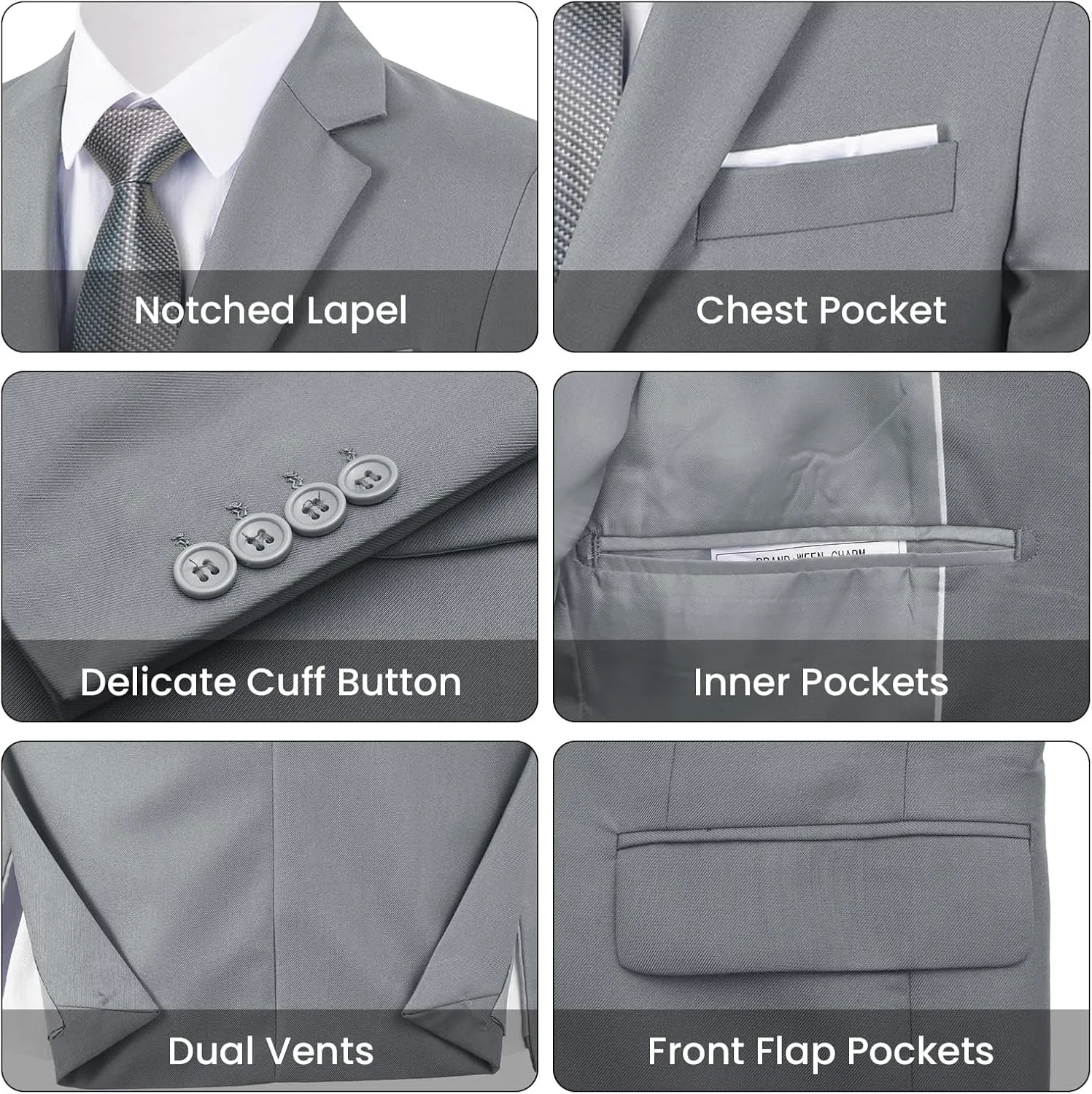 MAGE MALE Mens 3 Piece Slim Fit Suits Tuxedo Suit Set Prom Wedding Suits Two Button Blazer Jacket Vest Pants with Tie