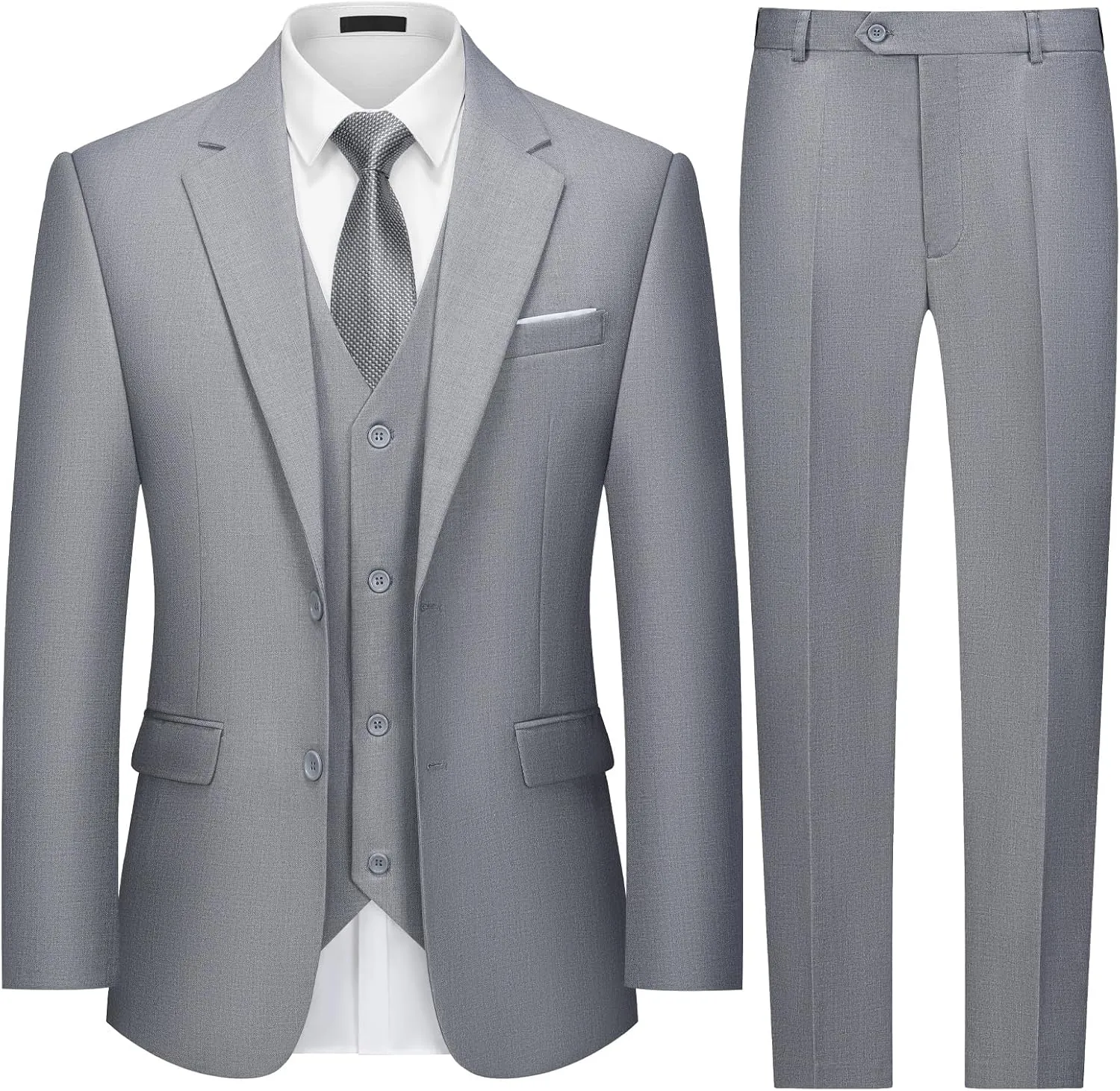 MAGE MALE Mens 3 Piece Slim Fit Suits Tuxedo Suit Set Prom Wedding Suits Two Button Blazer Jacket Vest Pants with Tie